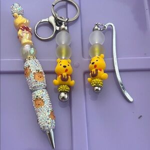 Cute Yellow Teddy Keychain and Bookmark Set - Kids Accessories